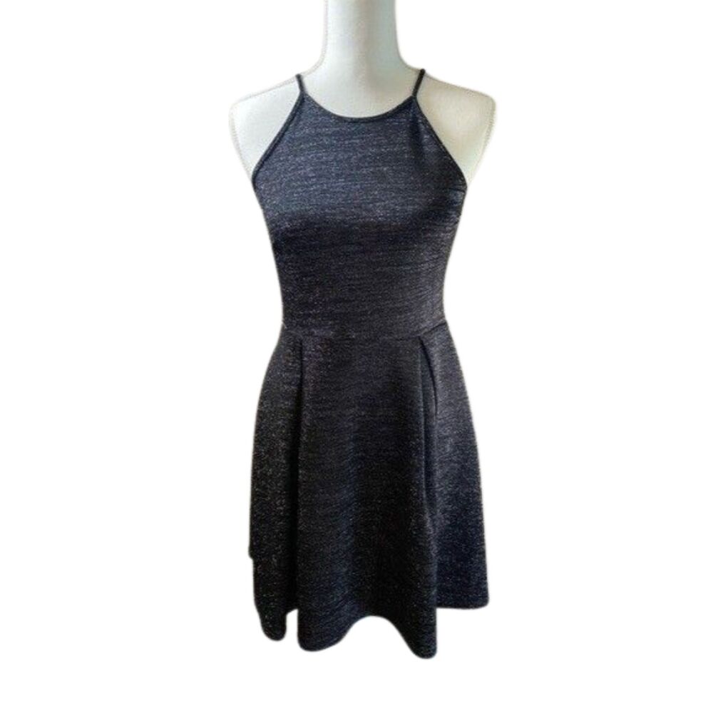 Soprano Sparkle Black Metallic Shimmer A‑line Skater Dress Size M